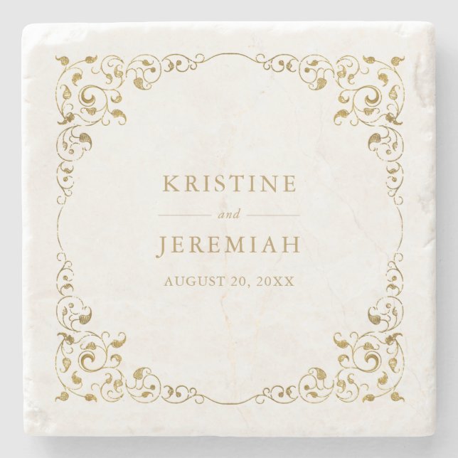 Dessous-de-verre En Pierre Mariage personnalisé Elegant Gold Leaf (Devant)