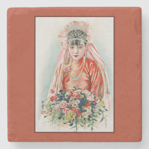 Dessous-de-verre En Pierre Mariée en rouge lors d'un mariage chinois à Shangh