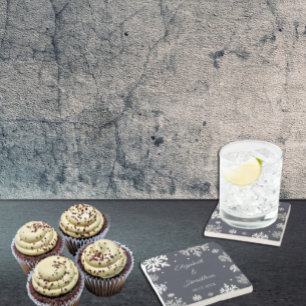 Dessous-de-verre En Pierre Marine Blue Snowflakes Mariage d'hiver