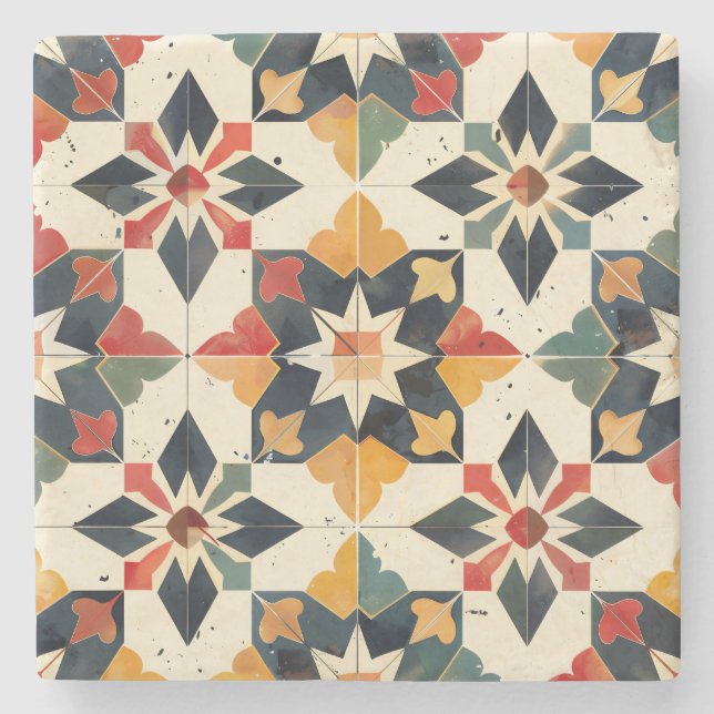 Dessous-de-verre En Pierre Marocain Zellij Rouge Jaune et Vert (Devant)