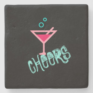 Dessous-de-verre En Pierre Martini - Boisson d'alcool Pop Art, rose et turquo