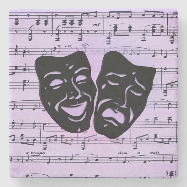 Dessous-de-verre En Pierre Masques de musique et de théâtre violets (Devant)