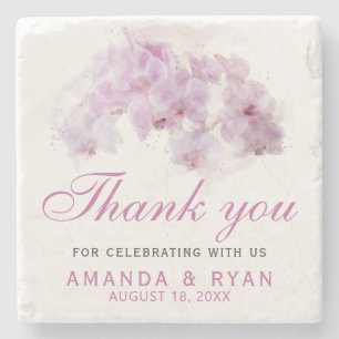Dessous-de-verre En Pierre Merci Mariage à fleurs d'orchidée rose
