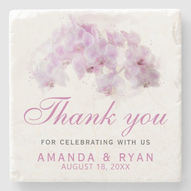 Dessous-de-verre En Pierre Merci Mariage à fleurs d'orchidée rose (Devant)