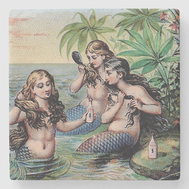 Dessous-de-verre En Pierre Mermaid Antique Magie Océan Nautique (Devant)