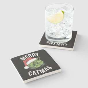 Dessous-de-verre En Pierre Merry Catmas Funny Amoureux de les chats Noël