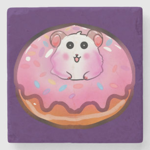 Dessous-de-verre En Pierre Mignon Hamster Kawaii dans l'Art de Beignet Rose G