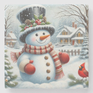 Dessous-de-verre En Pierre Mignonne, Vintage/Whimsical bonhomme de neige de N