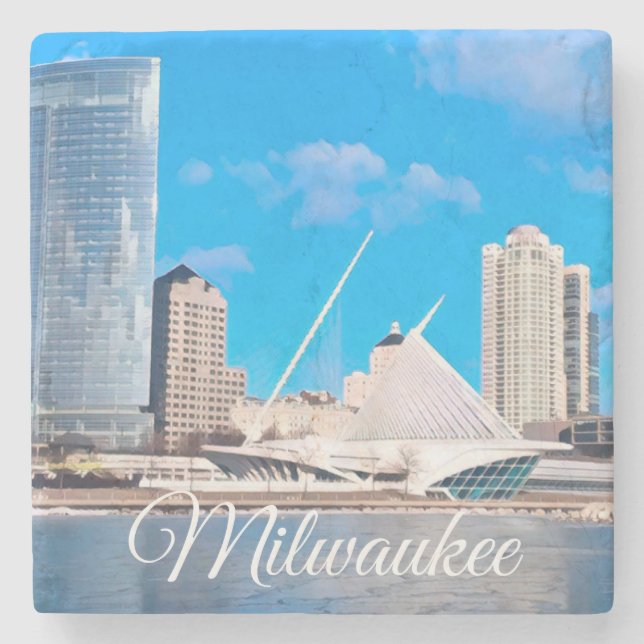 Dessous-de-verre En Pierre Milwaukee Wisconsin Skyline (Devant)