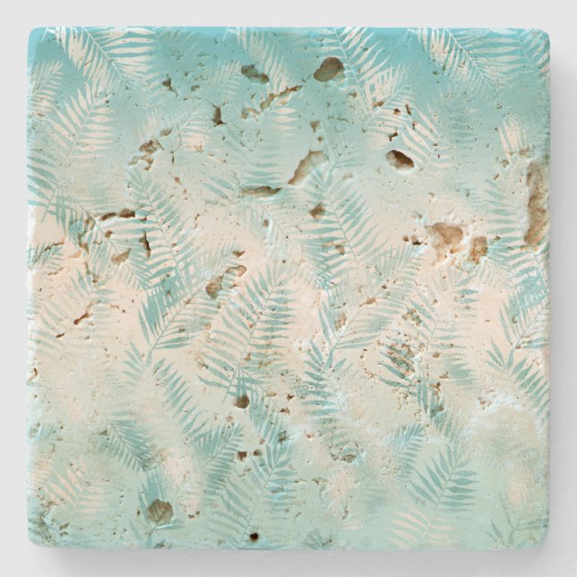 Dessous-de-verre En Pierre Mint Aqua White Feuilles tropicaux       (Devant)