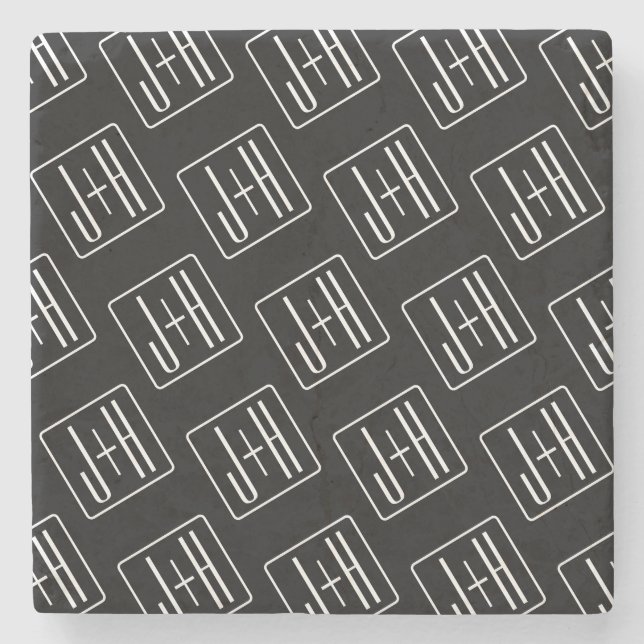 Dessous-de-verre En Pierre Modèle d'initiales de mariage moderne | Noir & Bla (Devant)