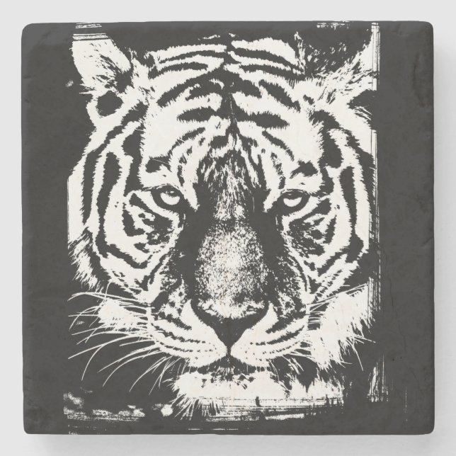 Dessous-de-verre En Pierre Modèle élégant Pop Art moderne Tiger Head (Devant)