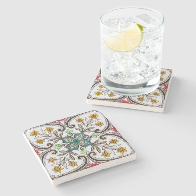 Dessous-de-verre En Pierre Modèle floral de Peranakan (Côté)