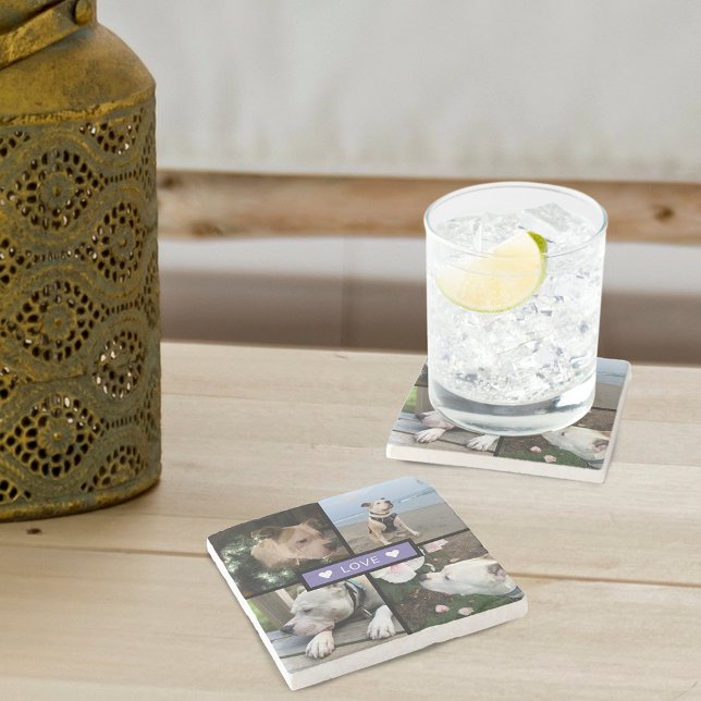 Dessous-de-verre En Pierre Modern Add Your Photo Collage Purple (Modern Add Your Photo Collage Stone Coaster)