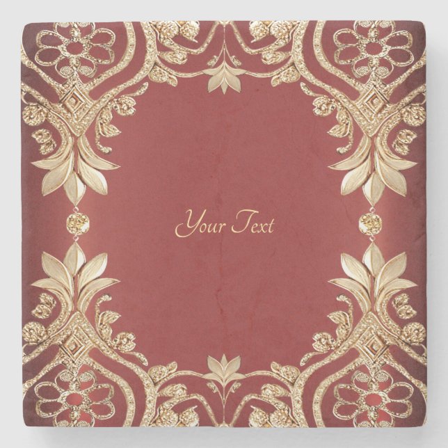 Dessous-de-verre En Pierre Modern Gold Red Floral Stone Coaster (Devant)