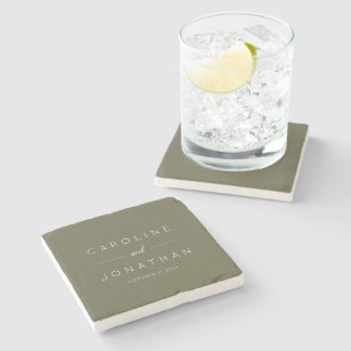 Dessous-de-verre En Pierre Modern Minimalist Script Olive Moss Custom Wedding