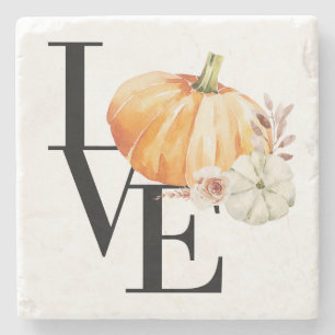 Dessous-de-verre En Pierre Modern Watercolor Orange Pumkin With Love
