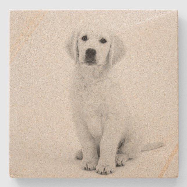Dessous-de-verre En Pierre Moderne noir et blanc Golden Retriever (Devant)