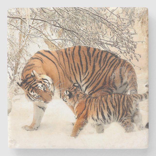 Dessous-de-verre En Pierre Momma et bébé tigre (Devant)