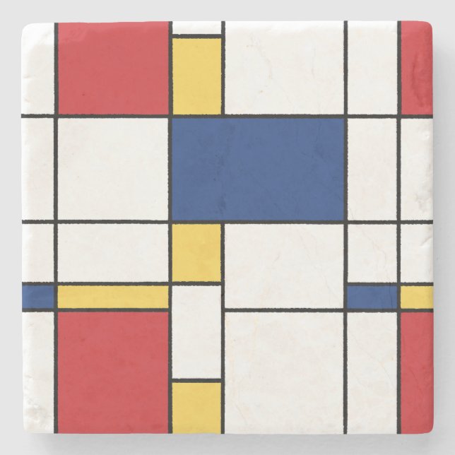 Dessous-de-verre En Pierre Mondrian minimaliste Art Abstrait Couleurs primair (Devant)