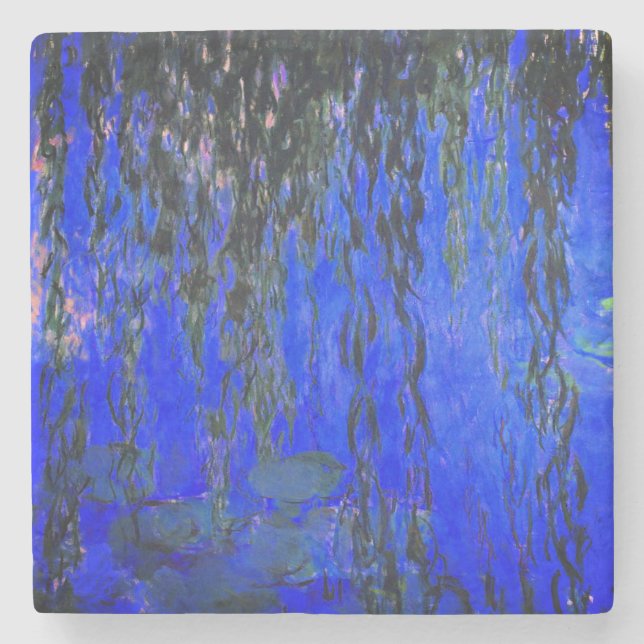 Dessous-de-verre En Pierre Monet Lys d'eau et Branches de saules de pleurs (Devant)