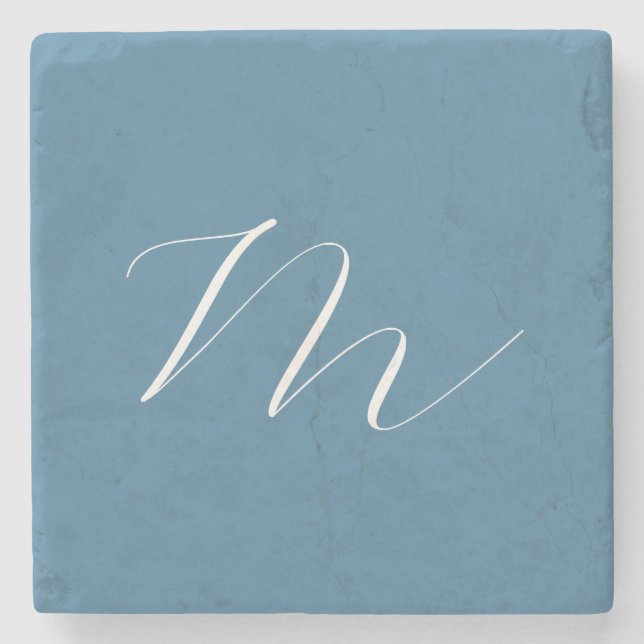 Dessous-de-verre En Pierre Monogram Solide Blue Pastel Minimaliste Profession (Devant)