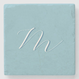 Dessous-de-verre En Pierre Monogram Solide Blue Pastel Minimaliste Profession