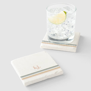 Dessous-de-verre En Pierre Monogramme à rayures rétro chic