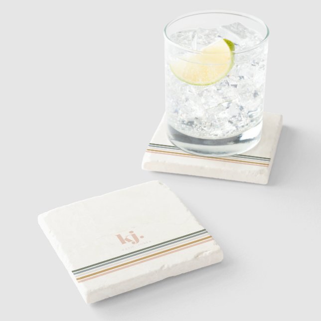 Dessous-de-verre En Pierre Monogramme à rayures rétro chic (Côté)