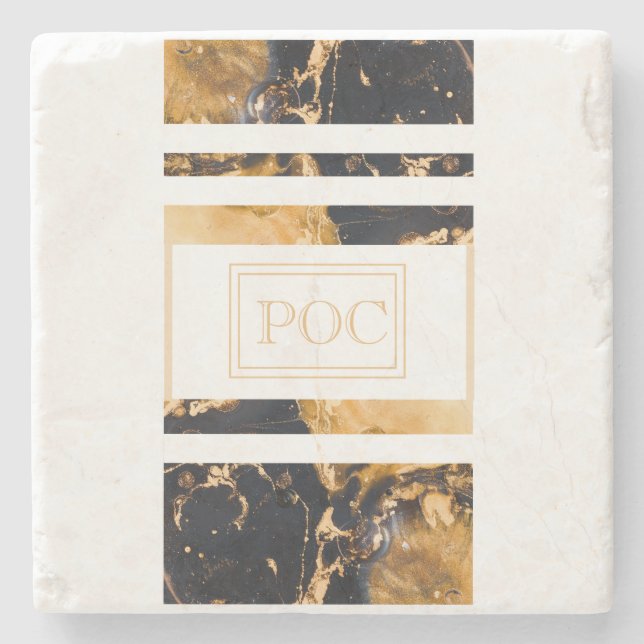 Dessous-de-verre En Pierre Monogramme Abstrait bleu foncé (Devant)