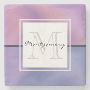 Dessous-de-verre En Pierre Monogramme Abstrait moderne violet et rose