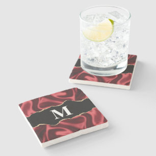 Dessous-de-verre En Pierre Monogramme Abstrait Satin Satin Rouge foncé