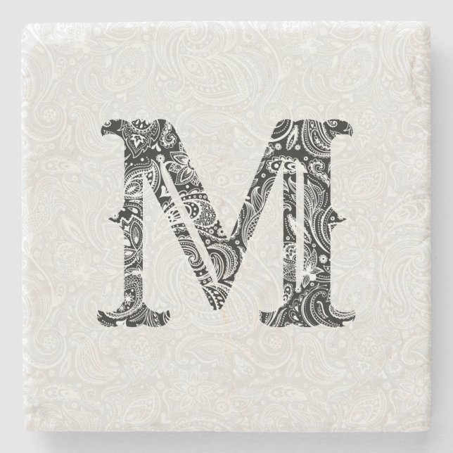 Dessous-de-verre En Pierre Monogramme avec superposition cachemire (Devant)