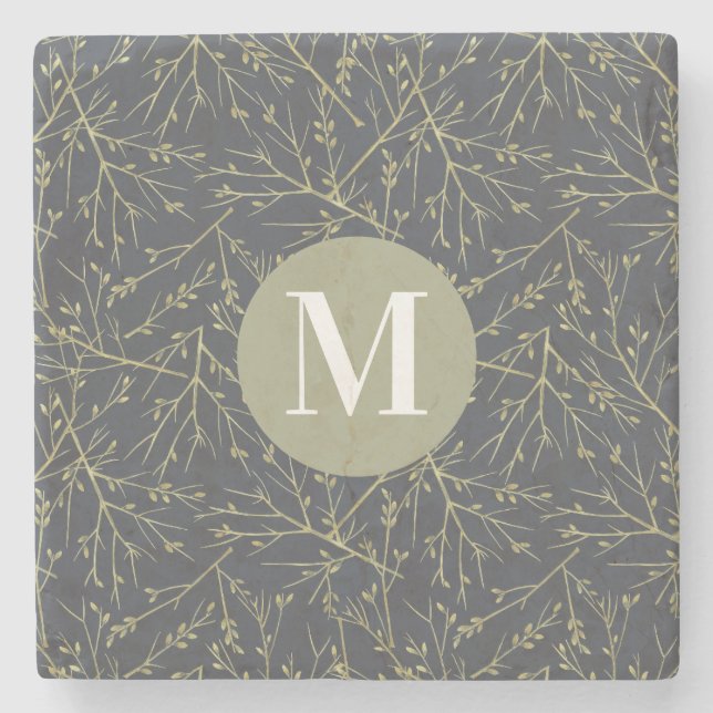 Dessous-de-verre En Pierre Monogramme blanc de chute jaune dorée moderne (Devant)