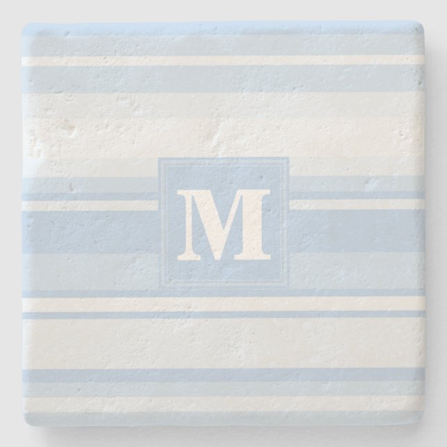 Dessous-de-verre En Pierre Monogramme Bleu rayures (Devant)
