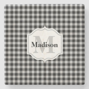 Dessous-de-verre En Pierre Monogramme classique noir blanc de buffle plaid