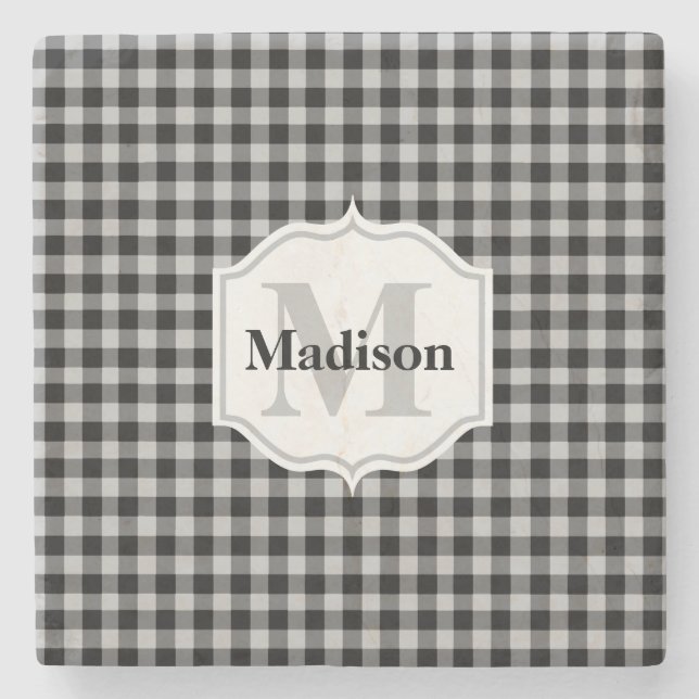 Dessous-de-verre En Pierre Monogramme classique noir blanc de buffle plaid (Devant)
