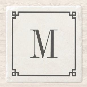 Dessous-de-verre En Pierre Monogramme de bordure de clé grecque mince noire