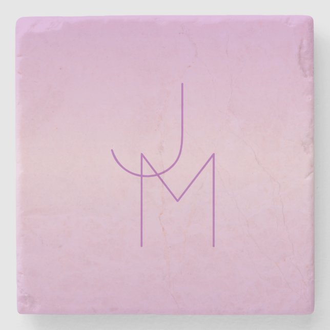 Dessous-de-verre En Pierre Monogramme de chevauchement unique | Lavande douce (Devant)