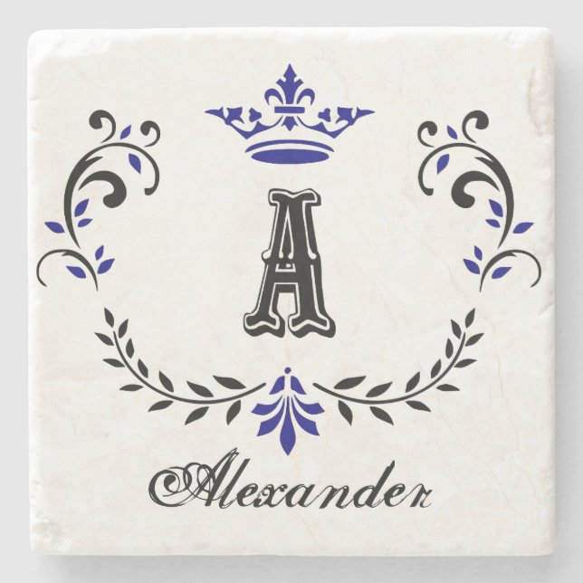 Dessous-de-verre En Pierre Monogramme de couronne A (Devant)