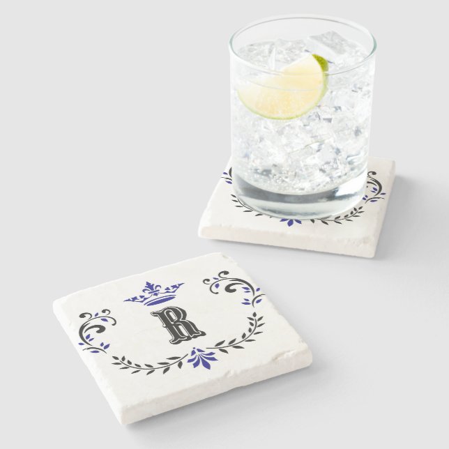Dessous-de-verre En Pierre Monogramme de couronne 'R' (Côté)