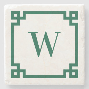 Dessous-de-verre En Pierre Monogramme de la bordure de clé grecque verte Hunt