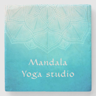 Dessous-de-verre En Pierre Monogramme de mandala noir turquoise