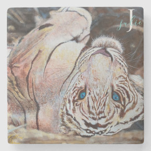 Dessous-de-verre En Pierre Monogramme de tigre blanc acrylique coloré