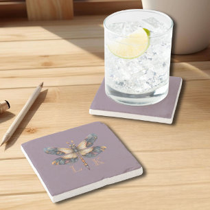 Dessous-de-verre En Pierre Monogramme Dragonfly Folk Art doux violet