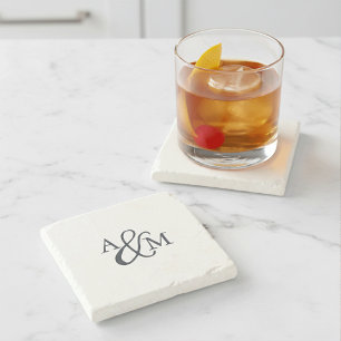 Dessous-de-verre En Pierre Monogramme Esperluette Bleu Marine