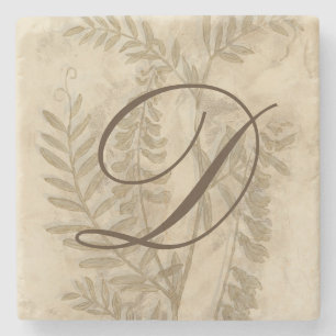 Dessous-de-verre En Pierre Monogramme   Feuillage doré I