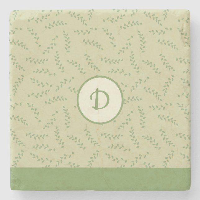 Dessous-de-verre En Pierre Monogramme Feuille vert chic (Devant)