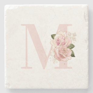 Dessous-de-verre En Pierre Monogramme floral blush pailleté or rose girly