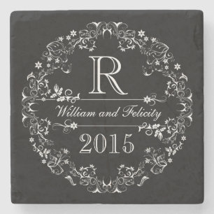 Dessous-de-verre En Pierre Monogramme floral fleuri de tableau épousant